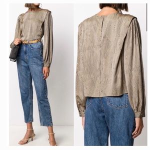 ANINE BING Willa Top Crinkle Striped Silk Blouse